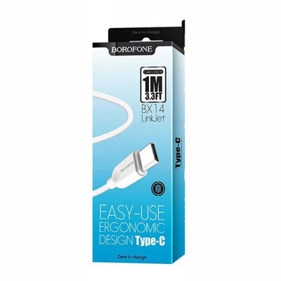 Кабель BOROFONE BX14 USB to Type-C 2.4A, 1m, PVC, TPE connectors, White Кабель BOROFONE BX14 USB to Type-C 2.4A, 1m, PVC, TPE connectors, White
