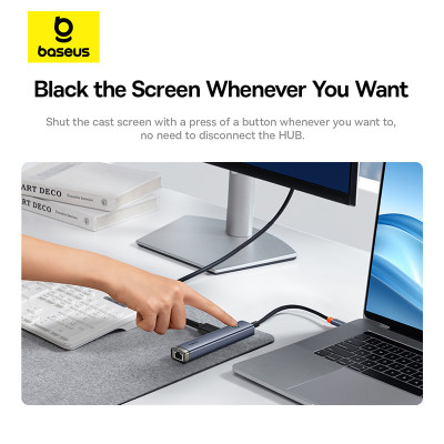 USB-хаб Baseus UltraJoy Series 5-Port HUB AIR Space Grey（Type-C to HDMI4K@60Hz*1+USB3.0*2+PD*1+RJ45*1）