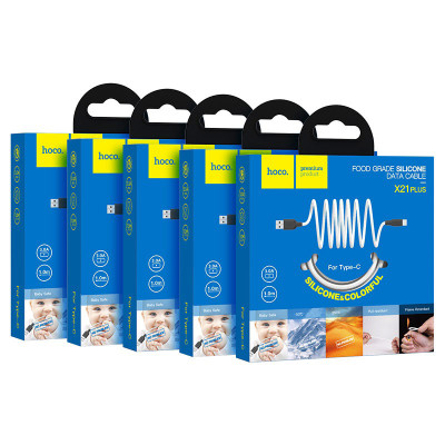 Кабель HOCO X21 Plus USB to Type-C 3A, 1m, silicone, silicone connectors, Black+White Кабель HOCO X21 Plus USB to Type-C 3A, 1m, silicone, silicone connectors, Black+White