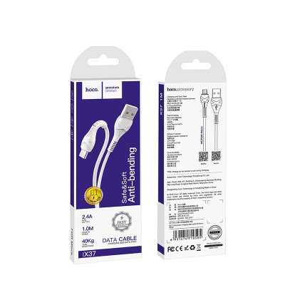 Кабель HOCO X37 USB to Micro 2.4A, 1m, PVC, PVC connectors, White Кабель HOCO X37 USB to Micro 2.4A, 1m, PVC, PVC connectors, White