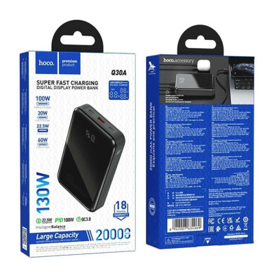 Зовнішній акумулятор HOCO Q30A Fast charge 130W power bank(20000mAh) Metal Gray