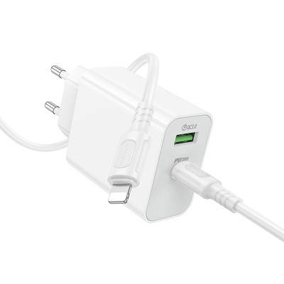 Мережевий зарядний пристрій з кабелем BOROFONE BA106A Stellar PD20W+QC3.0 charger set (C to iP) (EU) White Мережевий зарядний пристрій з кабелем BOROFONE BA106A Stellar PD20W+QC3.0 charger set (C to iP) (EU) White
