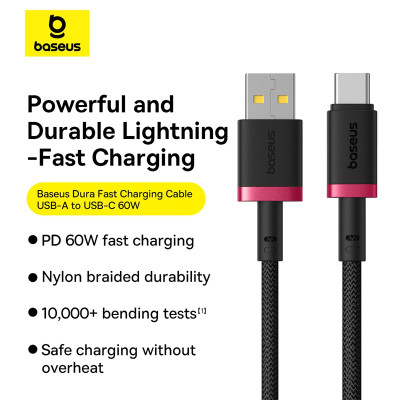 Кабель Baseus Dura Series Fast Charging Cable USB to Type-C 60W 1m Red+Black Кабель Baseus Dura Series Fast Charging Cable USB to Type-C 60W 1m Red+Black