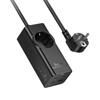 Мережевий подовжувач HOCO NS9 Wisdom 1-position (PD67W/3C1A) desktop socket (EU/GER) Black Мережевий подовжувач HOCO NS9 Wisdom 1-position (PD67W/3C1A) desktop socket (EU/GER) Black