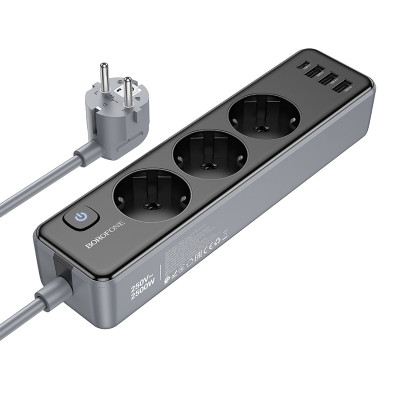 Мережевий подовжувач BOROFONE BAC8 Power 3-position socket(1C3A)(EU/GER)(L=3M) Black Мережевий подовжувач BOROFONE BAC8 Power 3-position socket(1C3A)(EU/GER)(L=3M) Black