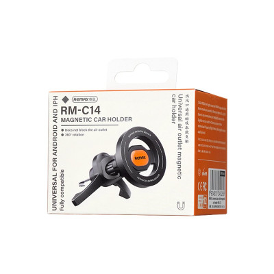 Автотримач для телефона REMAX Universal air outlet magnetic car holder RM-C14 Black Автотримач для телефона REMAX Universal air outlet magnetic car holder RM-C14 Black