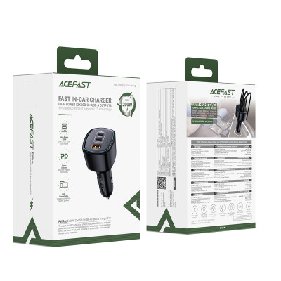 Автомобільний зарядний пристрій ACEFAST B18 200W(2USB-C+USB-A)fast car charger Black
