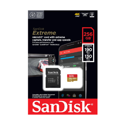 Карта пам'яті microSDXC (UHS-1 U3) SanDisk Extreme A2 256Gb class 10 V30 (R190MB/s,W130MB/s) (adapter SD)