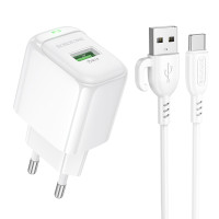 Мережевий зарядний пристрій з кабелем BOROFONE BAS42A Potential single-port QC3.0 charger set(Type-C) 18W White Мережевий зарядний пристрій з кабелем BOROFONE BAS42A Potential single-port QC3.0 charger set(Type-C) 18W White