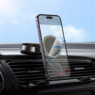 Автотримач для телефона HOCO H83 Metal ring magnetic car holder(center console) metal grey