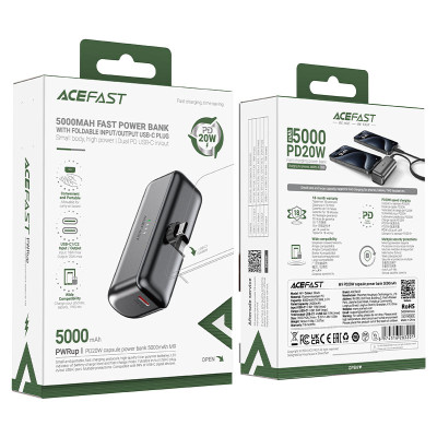 Зовнішній акумулятор ACEFAST M9-5000 PD20W capsule power bank Black Зовнішній акумулятор ACEFAST M9-5000 PD20W capsule power bank Black