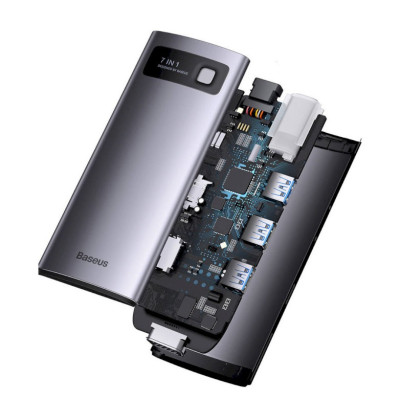 USB-хаб Baseus Metal Gleam Series 7-in-1 Multifunctional Type-C HUB Docking Station Gray （Type-C to HDMI*1+USB3.0*3+PD*1+VGA*1+RJ45*1）