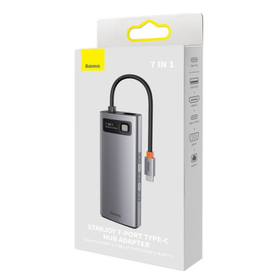 USB-хаб Baseus Metal Gleam Series 7-in-1 Multifunctional Type-C HUB Docking Station Gray （Type-C to HDMI*1+USB3.0*3+PD*1+VGA*1+RJ45*1）