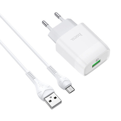 Мережевий зарядний пристрій з кабелем HOCO C72Q Glorious single port QC3.0 charger set(Micro) 18W White Мережевий зарядний пристрій з кабелем HOCO C72Q Glorious single port QC3.0 charger set(Micro) 18W White