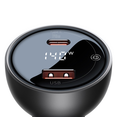 Автомобільний зарядний пристрій Baseus Digital Display PD3.1 Dual Fast Charger Car Charger U+C 140W Set Obsidian Black (With Superior Series Fast Char Автомобільний зарядний пристрій Baseus Digital Display PD3.1 Dual Fast Charger Car Charger U+C 140W Set Obsidian Black (With Superior Series Fast Char