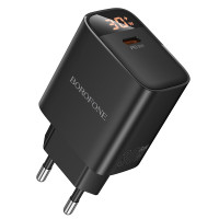 Мережевий зарядний пристрій BOROFONE BA97A Ilustre single-port PD30W charger with digital display (EU) Black Мережевий зарядний пристрій BOROFONE BA97A Ilustre single-port PD30W charger with digital display (EU) Black