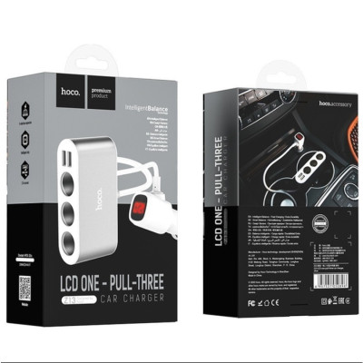 Автомобільний зарядний пристрій HOCO Z13 LCD one-pull-three car charger Silver