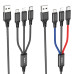 Кабель HOCO X76 USB to iP+Type-C+Micro 2A, 1m, nylon, aluminum connectors Black+Red+Blue Кабель HOCO X76 USB to iP+Type-C+Micro 2A, 1m, nylon, aluminum connectors Black+Red+Blue