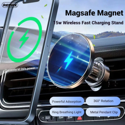 Автотримач для телефона з БЗП REMAX MagSafe Magnetic 15W Wireless Charging Car Mount RM-C01 Black Автотримач для телефона з БЗП REMAX MagSafe Magnetic 15W Wireless Charging Car Mount RM-C01 Black