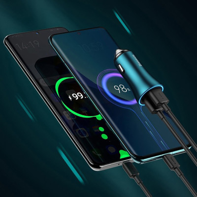 Автомобільний зарядний пристрій Baseus Golden Contactor Max Dual Fast Charger Car Charger U+C 60W Blue Автомобільний зарядний пристрій Baseus Golden Contactor Max Dual Fast Charger Car Charger U+C 60W Blue
