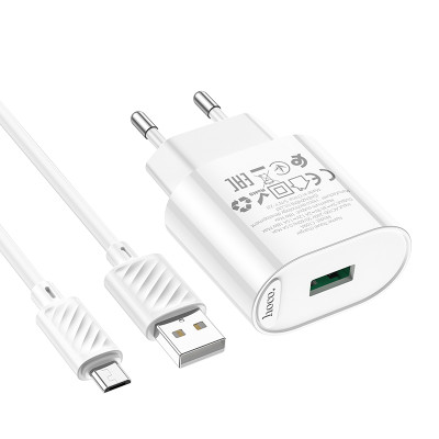 Мережевий зарядний пристрій з кабелем HOCO C109A Fighter single port QC3.0 charger set(Micro) White Мережевий зарядний пристрій з кабелем HOCO C109A Fighter single port QC3.0 charger set(Micro) White