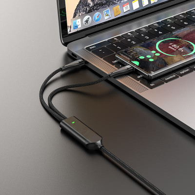 Кабель HOCO U102 Type-C to Type-C+Type-C 5A, 100W 1.5m, nylon, aluminum connectors, Black