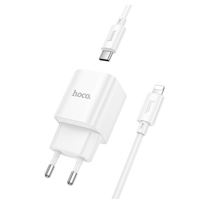 Мережевий зарядний пристрій з кабелем HOCO C146A Charm single port PD20W charger set (C to iP) (EU) White Мережевий зарядний пристрій з кабелем HOCO C146A Charm single port PD20W charger set (C to iP) (EU) White