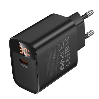 Мережевий зарядний пристрій BOROFONE BA97A Ilustre single-port PD30W charger with digital display (EU) Black Мережевий зарядний пристрій BOROFONE BA97A Ilustre single-port PD30W charger with digital display (EU) Black