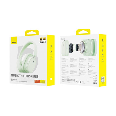 Бездротові накладні навушники Baseus Bowie H1i Noise-Cancellation Wireless Headphones Natural Green