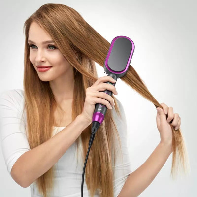 Гребінець для випрямлення волосся з цифровим дисплеєм HOCO HP44 Electric straightening hair comb with digital display(EU) Rose red
