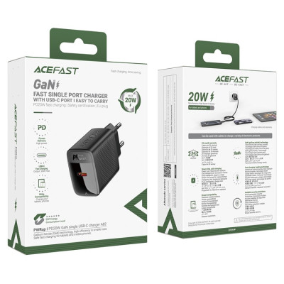 Мережевий зарядний пристрій ACEFAST A82 PD20W GaN single USB-C charger Black Мережевий зарядний пристрій ACEFAST A82 PD20W GaN single USB-C charger Black