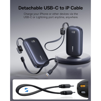 Зовнішній акумулятор Baseus EnerFill FC21 Qpow 3 Ultra Digital Display Power Bank with Detachable Cable 20000mAh 22.5W Cosmic Black Зовнішній акумулятор Baseus EnerFill FC21 Qpow 3 Ultra Digital Display Power Bank with Detachable Cable 20000mAh 22.5W Cosmic Black