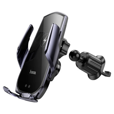 Автотримач для телефона з БЗП HOCO CA202 Plus Enlightener infrared induction wireless charging car holder(air outlet) Black metal gray