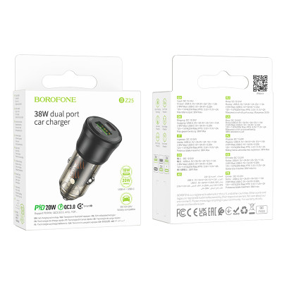 Автомобільний зарядний пристрій BOROFONE BZ25 Journey PD38W(1C1A) car charger Transparent Black Автомобільний зарядний пристрій BOROFONE BZ25 Journey PD38W(1C1A) car charger Transparent Black