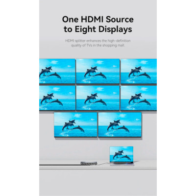 Сплітер Vention 4K 1x8 HDMI Splitter Black Aluminum Alloy Type EU Standard