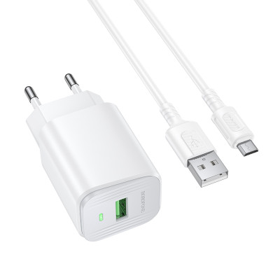 Мережевий зарядний пристрій з кабелем BOROFONE BAS82A Star single port QC3.0 charger set (Micro) (EU) White Мережевий зарядний пристрій з кабелем BOROFONE BAS82A Star single port QC3.0 charger set (Micro) (EU) White