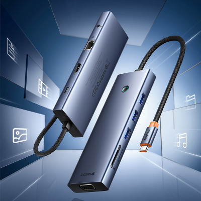 USB-хаб Baseus UltraJoy Series 10-Port HUB Docking Station Space Grey(Type-C to HDMI4K@60Hz*1+VGA*1+USB 3.0*3+PD*1+RJ45*1+SD/TF*1+3.5mm*1) USB-хаб Baseus UltraJoy Series 10-Port HUB Docking Station Space Grey(Type-C to HDMI4K@60Hz*1+VGA*1+USB 3.0*3+PD*1+RJ45*1+SD/TF*1+3.5mm*1)
