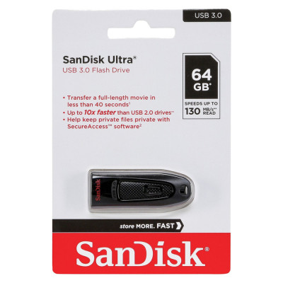 Флеш-накопичувач SanDisk USB 3.0 Ultra 64Gb (130Mb/s) Black Флеш-накопичувач SanDisk USB 3.0 Ultra 64Gb (130Mb/s) Black