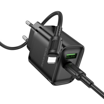 Мережевий зарядний пристрій з кабелем BOROFONE BA83A Flare star PD20W+QC3.0 charger set(C to iP) Black Мережевий зарядний пристрій з кабелем BOROFONE BA83A Flare star PD20W+QC3.0 charger set(C to iP) Black