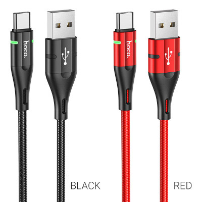 Кабель HOCO U93 USB to Type-C 3A, 1.2m, nylon, aluminum connectors, light indicator, Black Кабель HOCO U93 USB to Type-C 3A, 1.2m, nylon, aluminum connectors, light indicator, Black