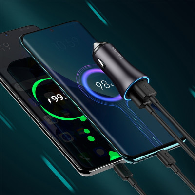 Автомобільний зарядний пристрій Baseus Golden Contactor Max Dual Fast Charger Car Charger U+U 60W Dark Gray