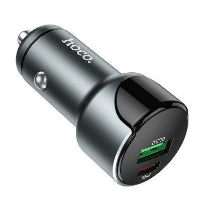 Автомобільний зарядний пристрій HOCO Z42 Light road dual port digital display PD20W+QC3.0 car charger Metal Gray Автомобільний зарядний пристрій HOCO Z42 Light road dual port digital display PD20W+QC3.0 car charger Metal Gray