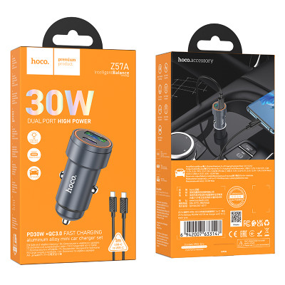 Автомобільний зарядний пристрій HOCO Z57A Glorious PD30W+QC3.0 car charger set(C to C) Metal Gray Автомобільний зарядний пристрій HOCO Z57A Glorious PD30W+QC3.0 car charger set(C to C) Metal Gray