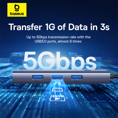 USB-хаб Baseus UltraJoy Series 5-Port HUB Space Grey（Type-C to USB3.0*3+RJ45*1+PD*1）