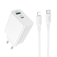 Мережевий зарядний пристрій з кабелем BOROFONE BA106A Stellar PD20W+QC3.0 charger set (C to iP) (EU) White Мережевий зарядний пристрій з кабелем BOROFONE BA106A Stellar PD20W+QC3.0 charger set (C to iP) (EU) White