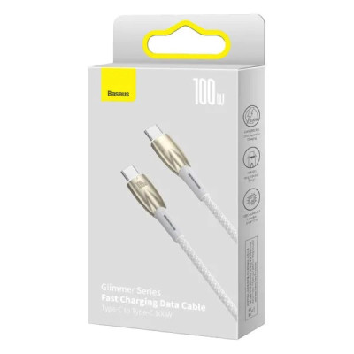 Кабель Baseus Glimmer Series Fast Charging Data Cable Type-C to Type-C 100W 1m White Кабель Baseus Glimmer Series Fast Charging Data Cable Type-C to Type-C 100W 1m White