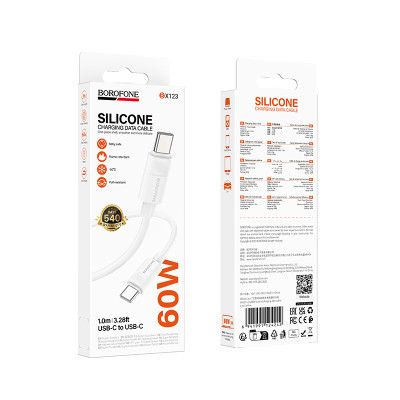 Кабель BOROFONE BX123 Leya 60W silicone charging data cable C to C White Кабель BOROFONE BX123 Leya 60W silicone charging data cable C to C White