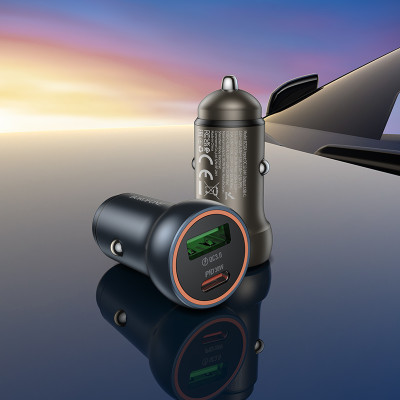 Автомобільний зарядний пристрій BOROFONE BZ32A Fresh PD30W+QC3.0 car charger metal gray Автомобільний зарядний пристрій BOROFONE BZ32A Fresh PD30W+QC3.0 car charger metal gray