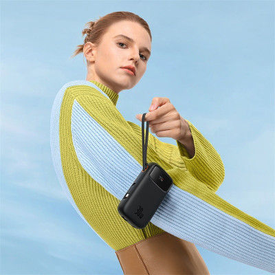 Зовнішній акумулятор Baseus QPow 2 Digital Display Fast-Charging Power Bank with 2 Built-in Type-C Cable 20000mAh 30W Cluster Black