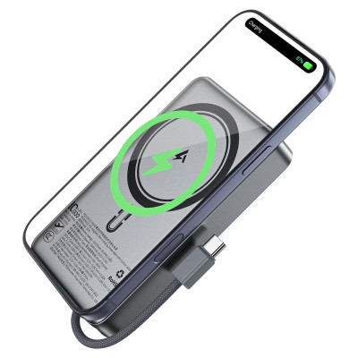 Зовнішній акумулятор ACEFAST M18-10000 PD20W/22.5W magnetic fast charging power bank with built-in cable Black Зовнішній акумулятор ACEFAST M18-10000 PD20W/22.5W magnetic fast charging power bank with built-in cable Black
